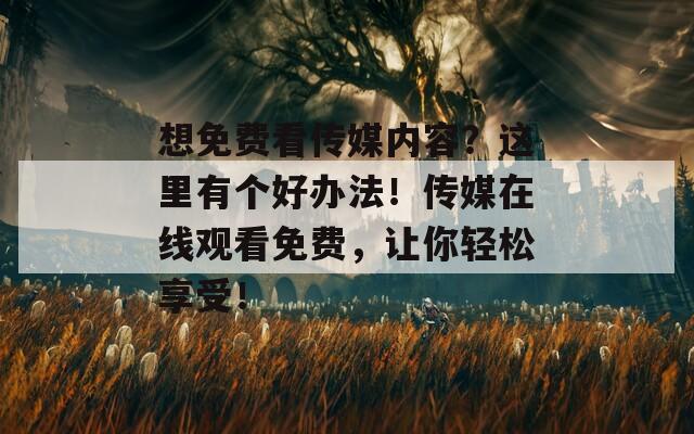 想免费看传媒内容？这里有个好办法！传媒在线观看免费，让你轻松享受！